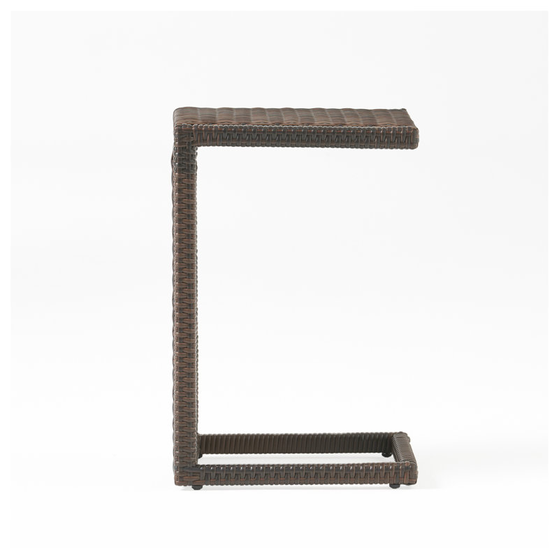 Bucharest C-Shaped End Table - Brown PE Rattan, Weather-Resistant Side Table for Patio and Living Room