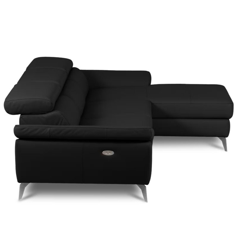 Milton Keynes Italian Leather Electric Reclining Corner Sofa with Adjustable Headrests and Adjustable Armrests, Black