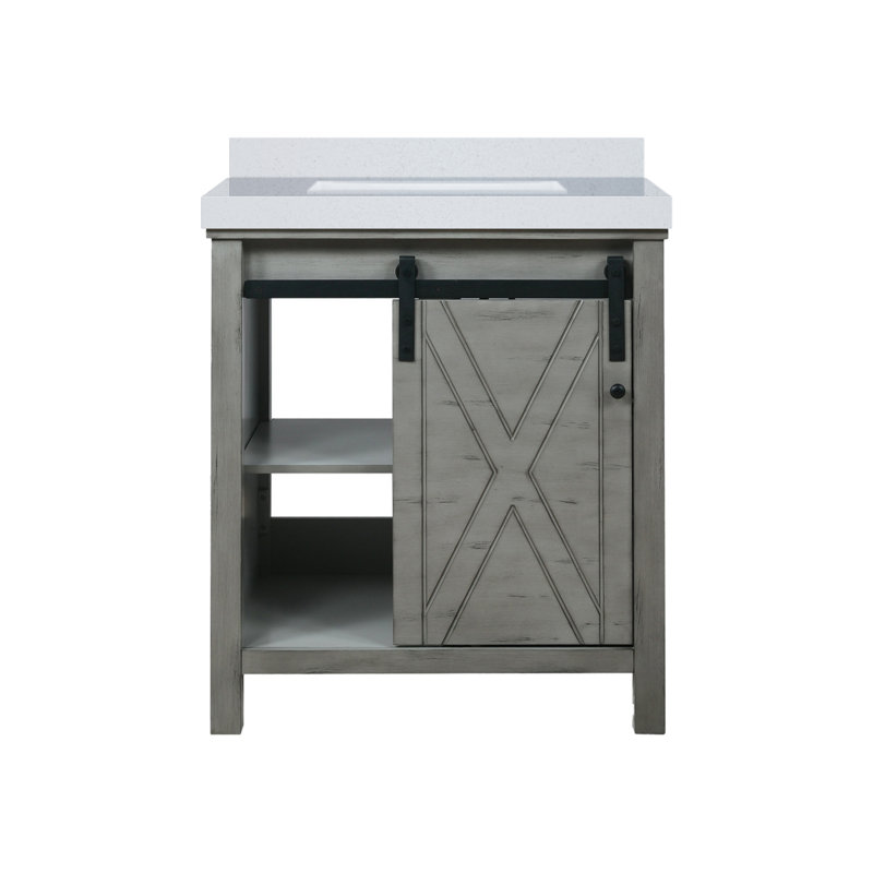 Marsyas 30-Inch Ash Grey Birch Bathroom Vanity with White Ceramic Sink