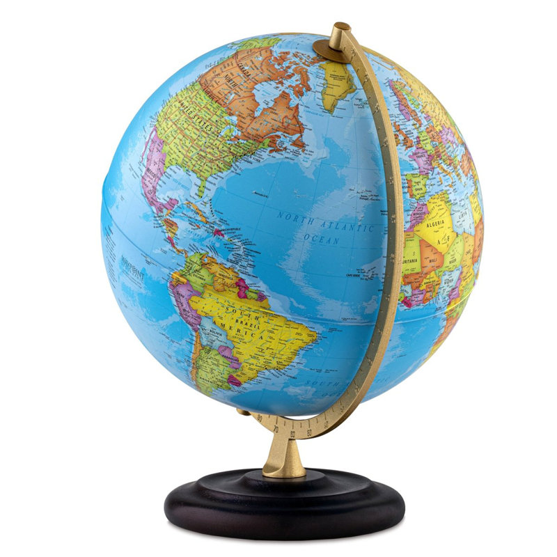 Globe terrestre bleu de bureau 12 po avec éclairage à DEL, base en bois, méridien métallique Navigator