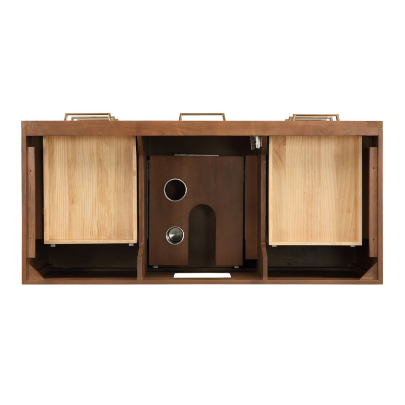 Markham 48'' W Single Vanity, White Quartz, Satin Brass, Walnut