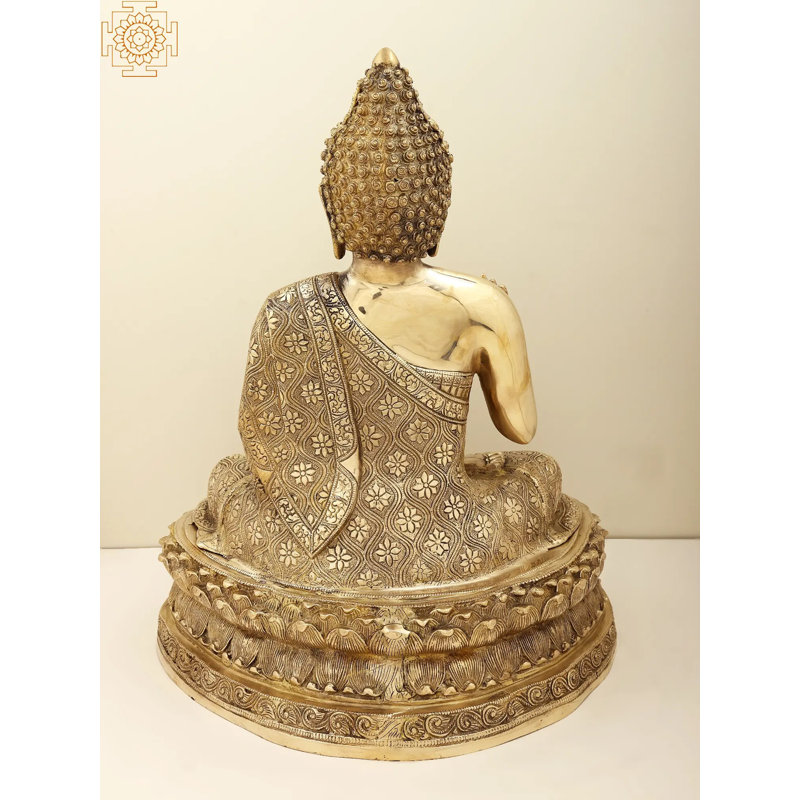 22" Brass Gautam Buddha Preaching His Dharma Statue – Handmade Spiritual Meditation Decor for Home Altar & Zen Spaces