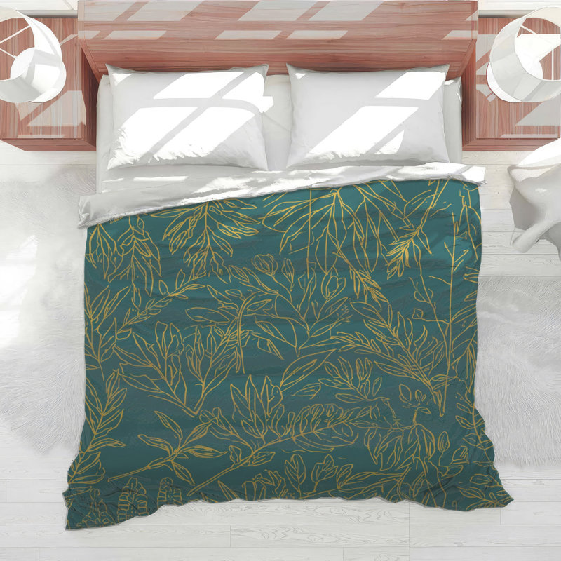 Teal Leaf Line Art Comforter, Twin