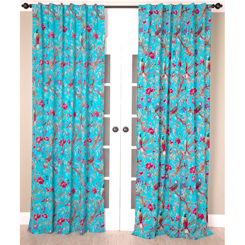 Panneau de rideau filtrant en coton avec passe-tringle pour salon, Turquoise, L 52 po x L 108 po