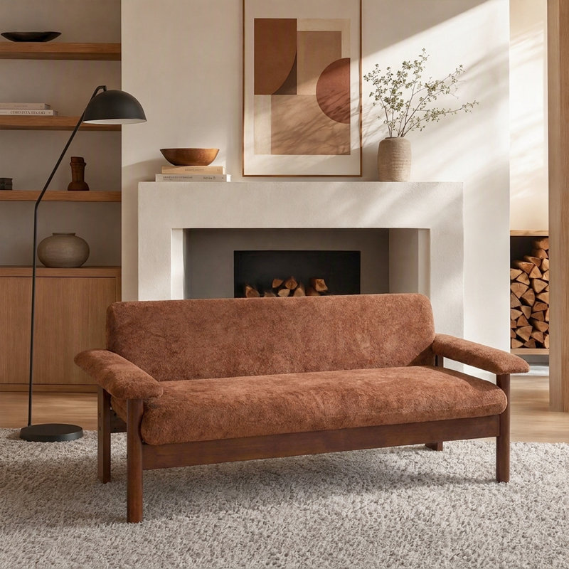 Canapé minimaliste à deux places en chenille - Sofa moderne capitonné avec accoudoirs rembourrés et coussin d'assise amovible