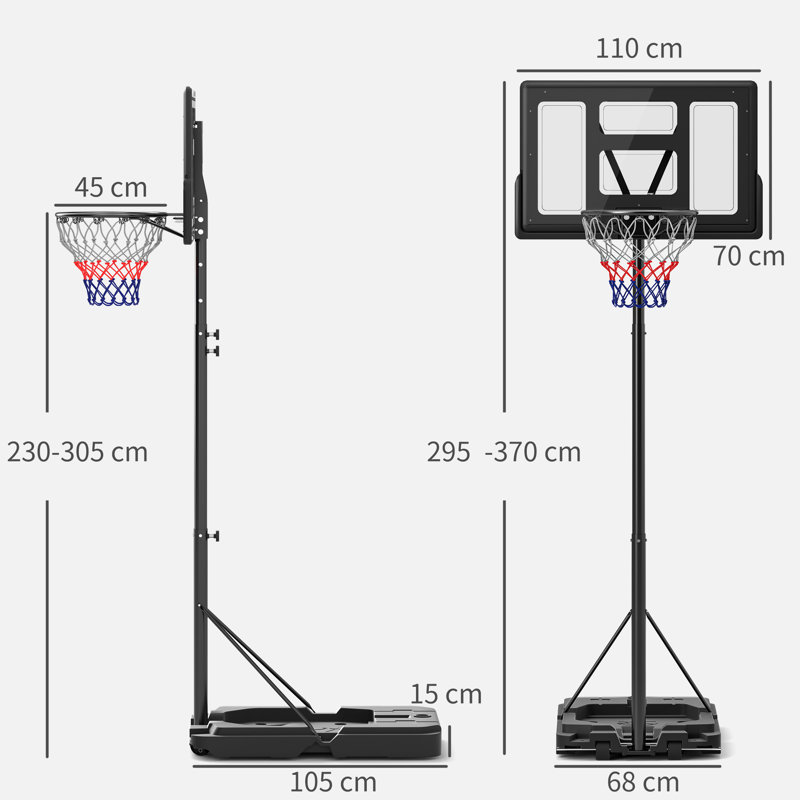 HOMCOM Adjustable Height 110cm W In-Ground Basketball Hoop