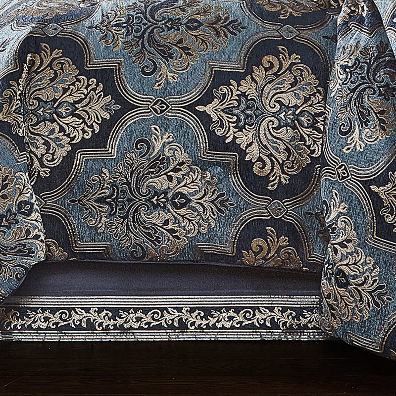 California King Blue and Gold Damask Comforter Set
