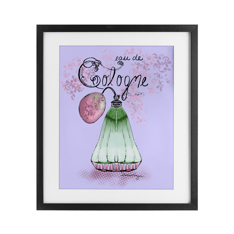 «Eu De Cologne», reproduction encadrée sous verre mauve par Susan Lugar, Cadre noir minuit, H 16 po x l 13 po
