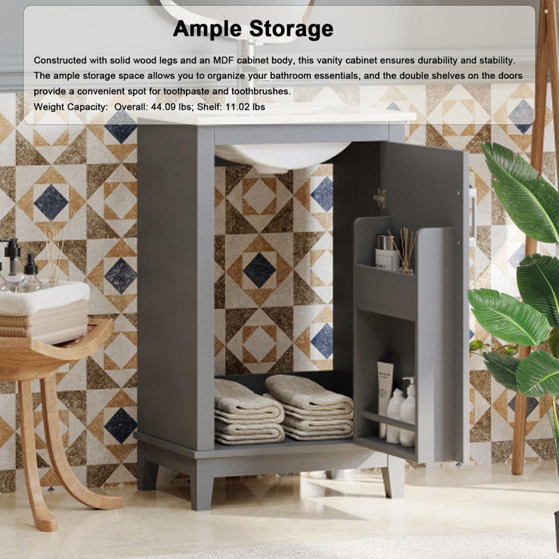 Meuble-lavabo simple 20 po avec plateau Makayla, Gris