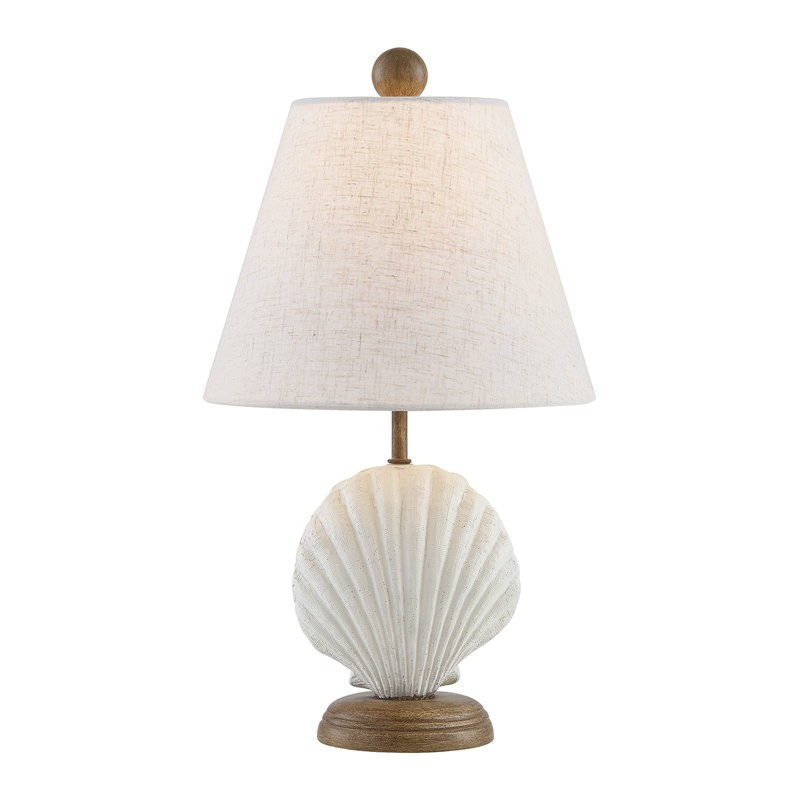 Lampe de table coquillage en résine blanche 15,5 "avec abat-jour