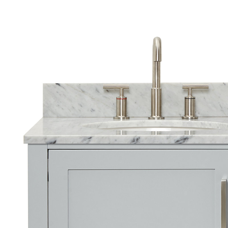 73'' Double Bathroom Vanity with Carrara Marble Top, Gray, 61", Oval
