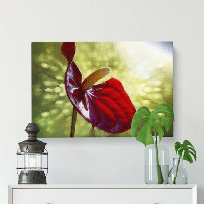 Red Anthurium Flower - Wrapped Canvas