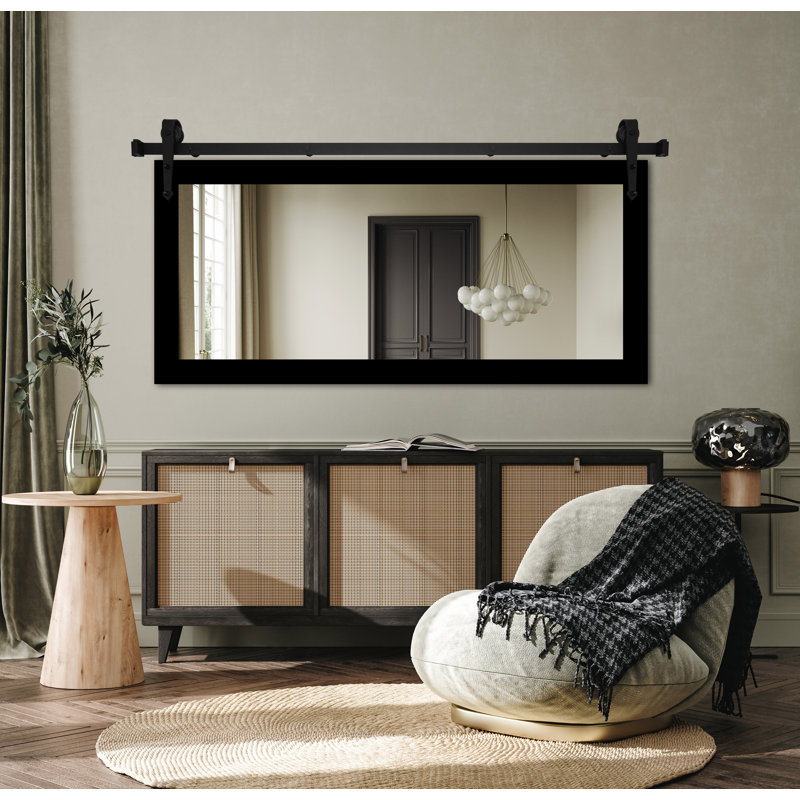 Conner Rea Flat Wall Mirror, Glossy Black, 60" x 27"