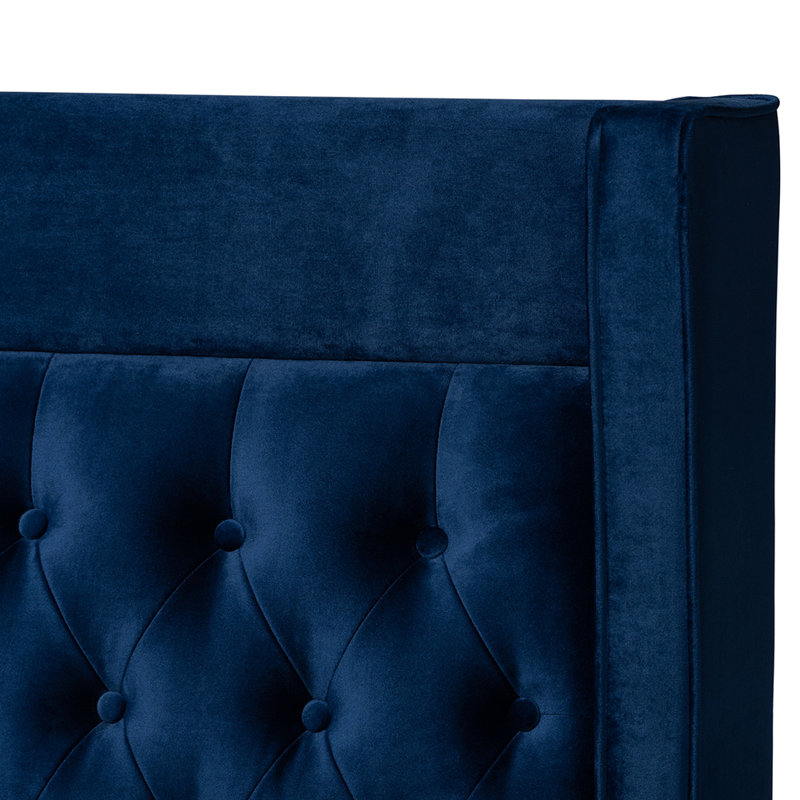 Lit plateforme tapissier Burleson, Très grand, Bleu marine