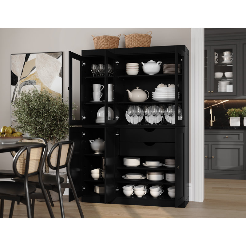 Garde-manger Palace 100% bois massif 48,5 po avec shaker, portes en verre transparent, 2 tiroirs et tablettes réglables Palace Imports
