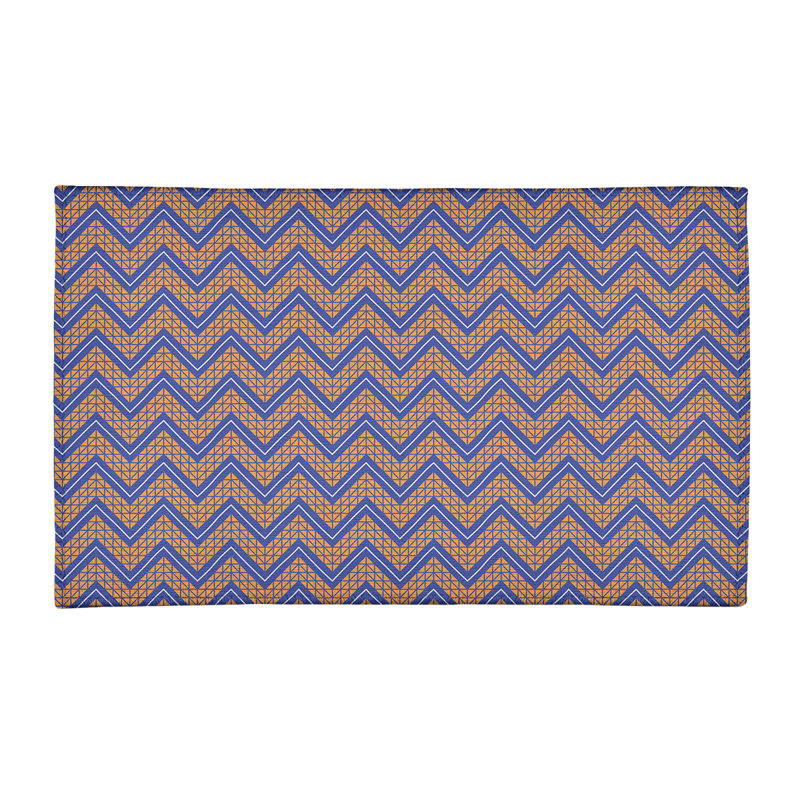 Tapis orange/bleu à chevrons à main, Rectangle 3 pi x 5 pi