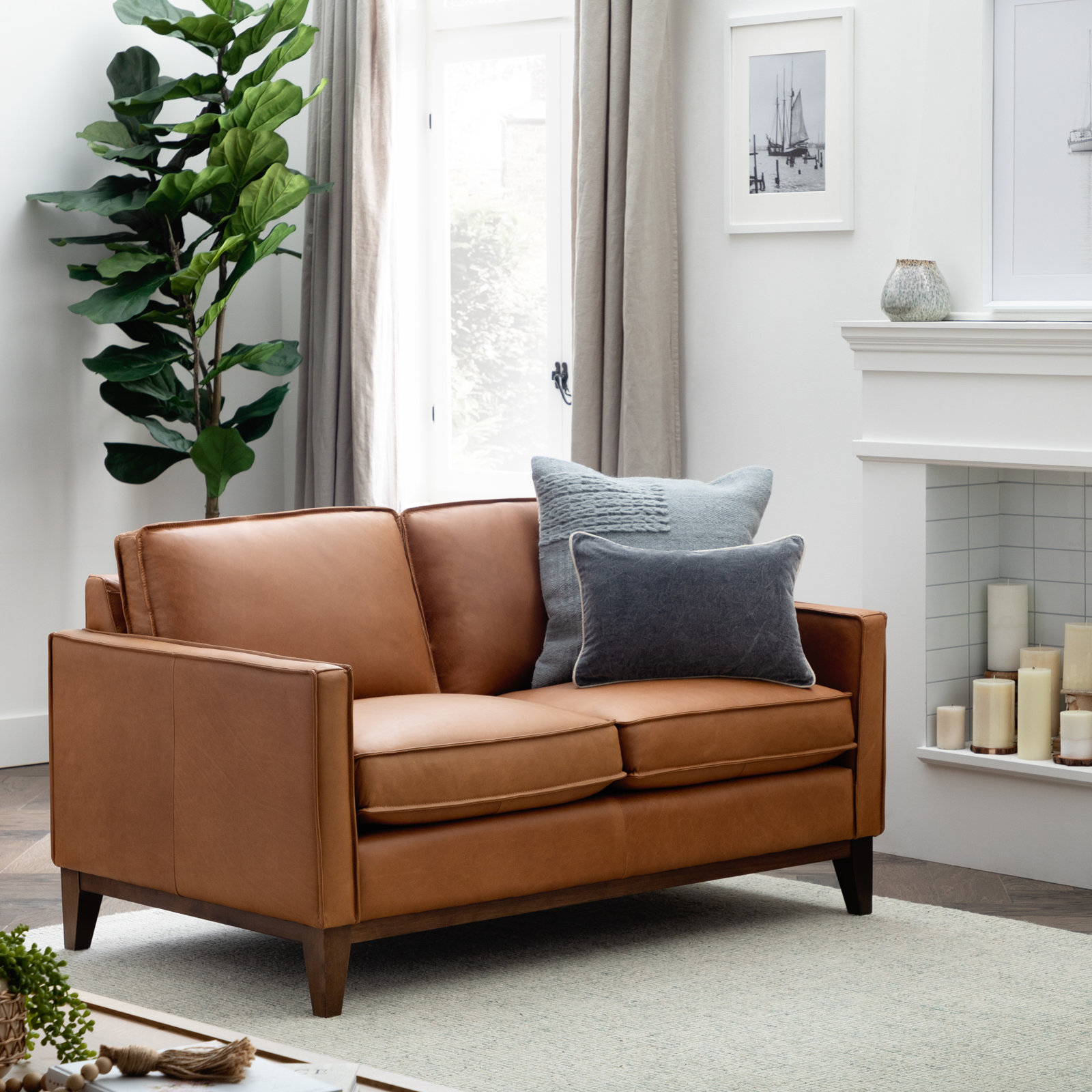Cascades 59'' Upholstered Loveseat, Chestnut Genuine Leather