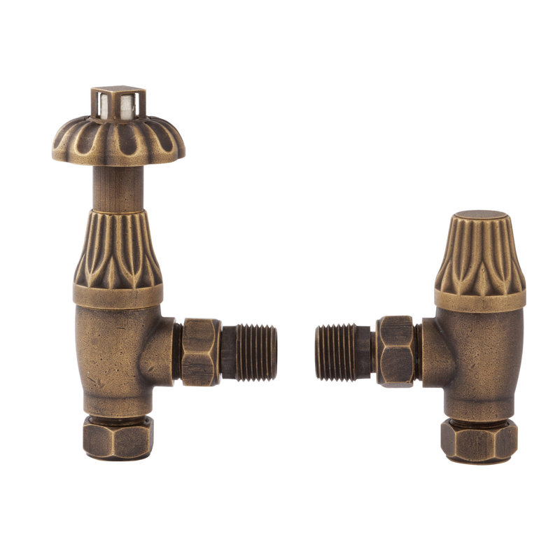 Solid Brass Angled Thermostatic Radiator Valve, Beige
