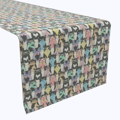 Table Runner, 100% Cotton, 16X108", Smarty Cats