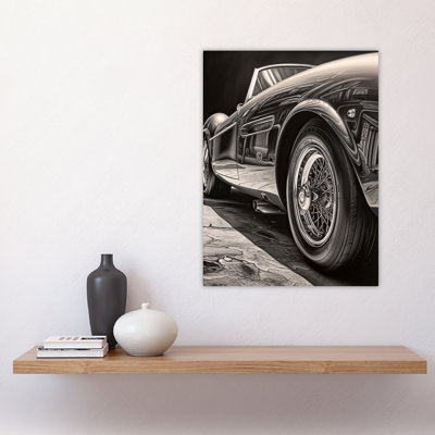 Sleek And Sporty Hyper Realistic Graphite Drawing Sports Car Spoke Wheels Gift Large Wall Art Poster Print Thick Paper 18X24 Inch