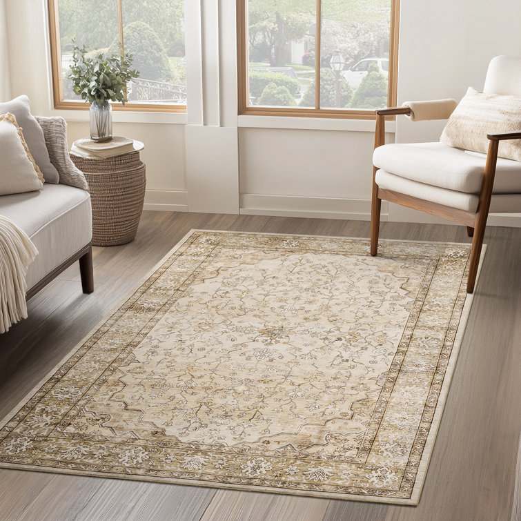 Redenhalk Area Rug Beige, Machine Washable Rug,Soft Accent Rugs,Non-Slip Non-Shedding Low-Pile Floor Carpet