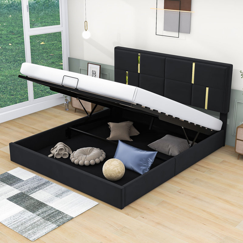 Grand lit plateforme avec rangement Meryem, Noir