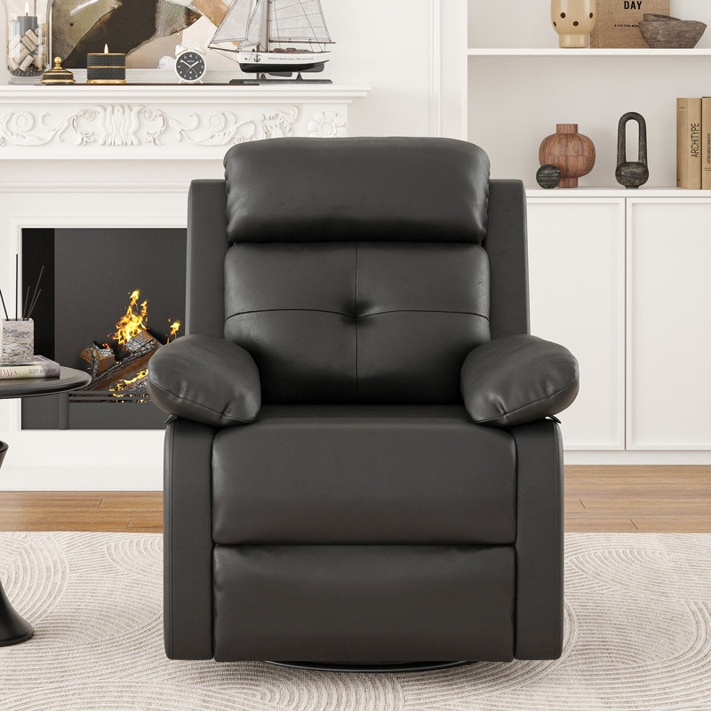 Upholstered Black Cat Scratch-Resistant Fabric Swivel Rocker Recliner, Black
