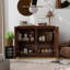 Buffet Mid-Century moderne cannelé, noyer foncé-253864117