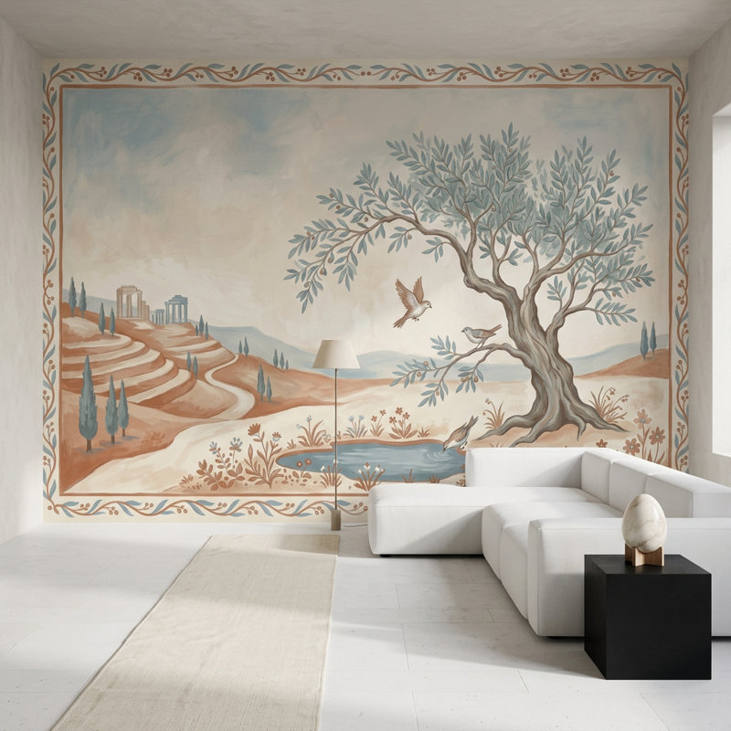 Papier peint paysage méditerranéen amovible paysage d'olivier campagne toscane, 160 po x 108 po, Texturé non collé