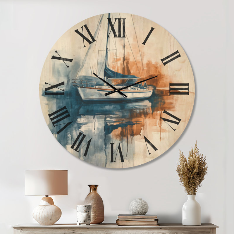Harbor Reflection - Sailboat Solid Wood Wall Clock, Extra Large