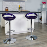 Contemporary Plastic Adjustable Height Barstool with Rounded Cutout Back and Chrome Base