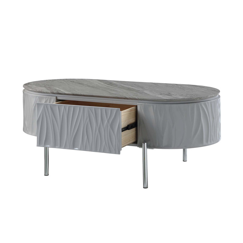 Table basse grise ultrabrillante et chrome