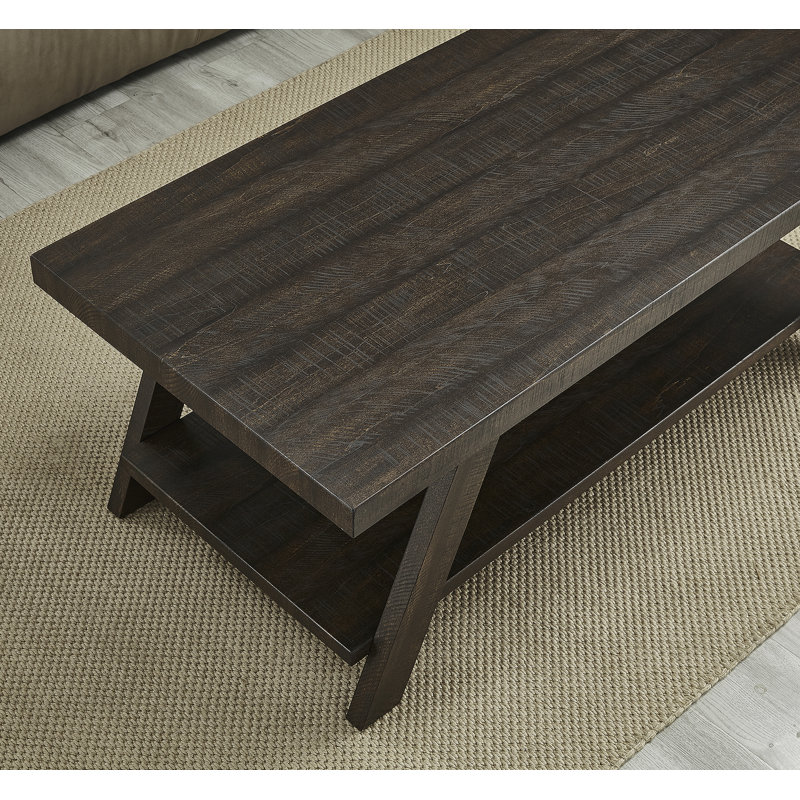 Table basse rectangulaire avec plateau en bois manufacturé et tablette, Espresso, Espresso