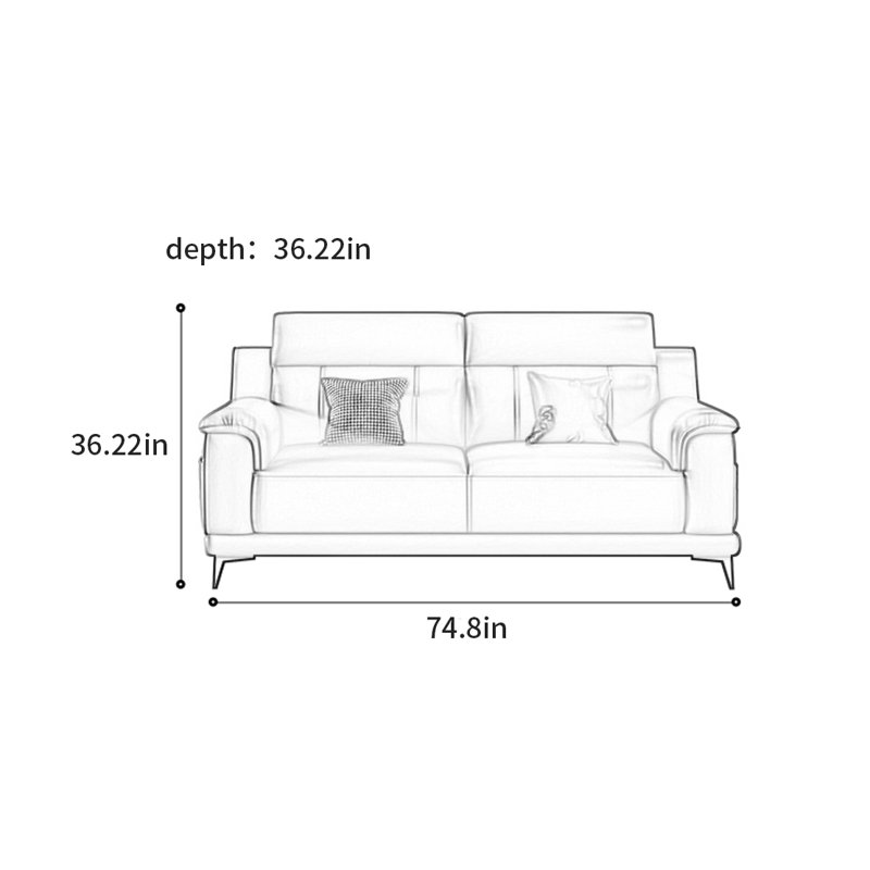 Canapé italien luxueux et simple, H 36,22 po x l 74,80 po x P 36,22 po