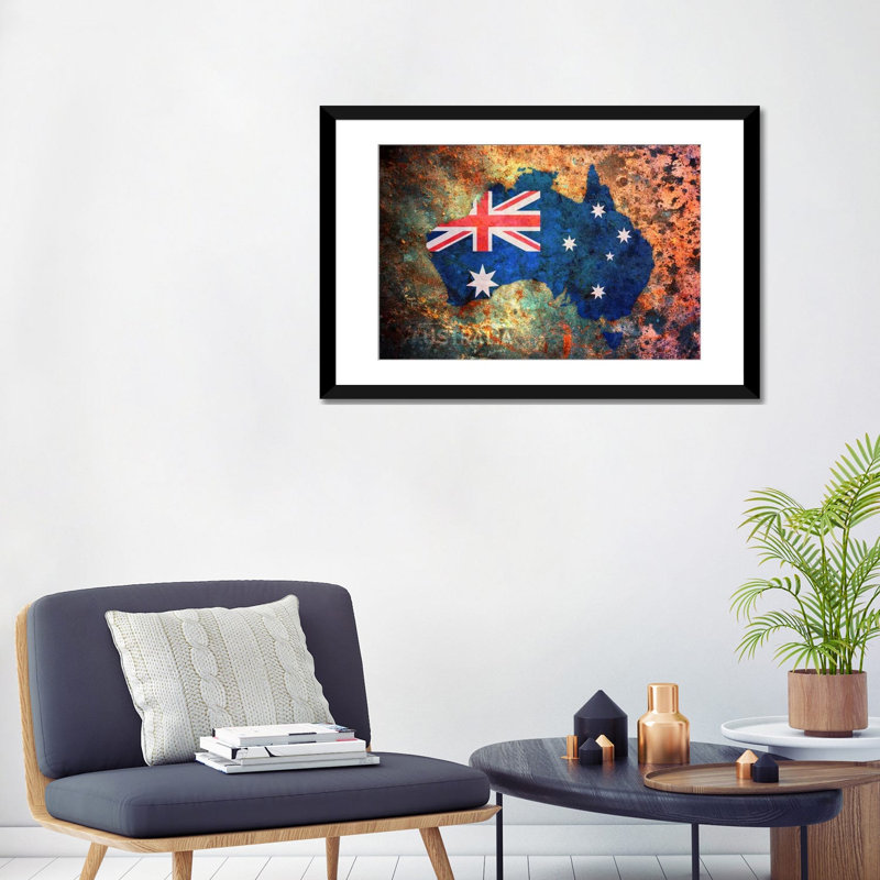 « australia flag map » par michael tompsett, impression sur toile, H 24 po x l 32 po x P 1 po, Papier d'art encadré noir