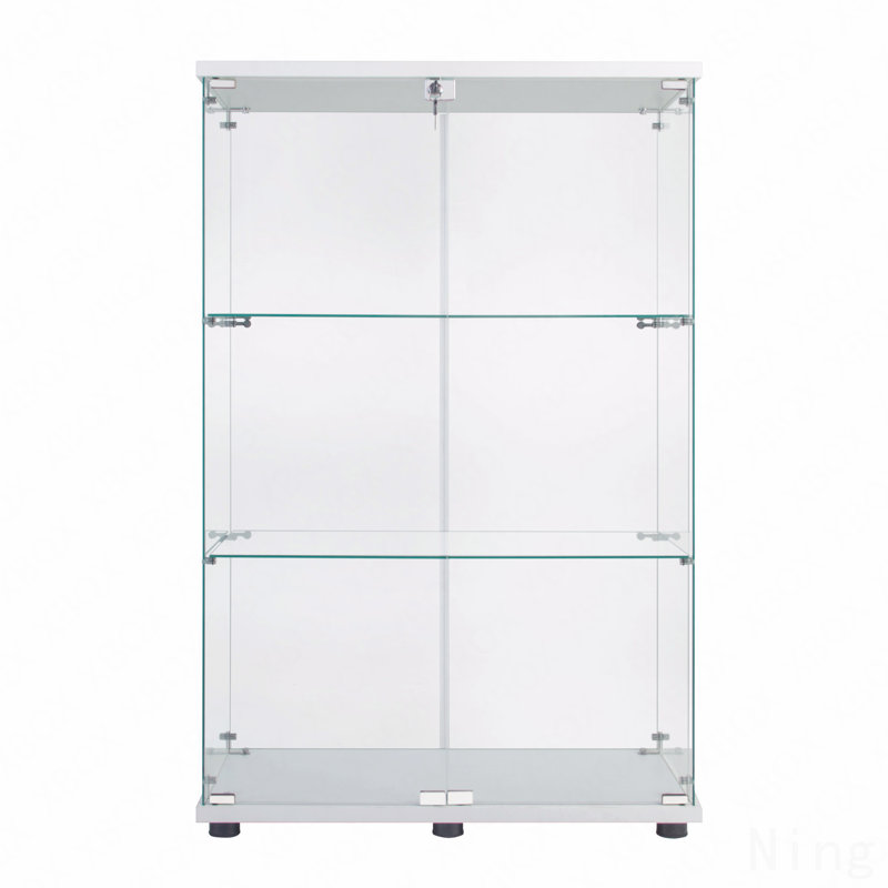 Vitrine 2 portes en verre avec 3 tablettes, Blanc