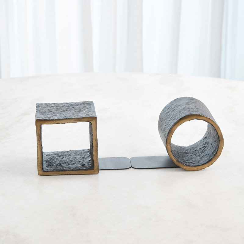 Geometry Bookends-Iron/Gold-Pair