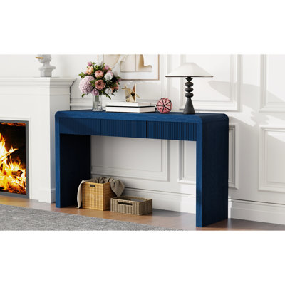 Navy Rustic Style Table, Fluted Drawers, Construction, Solid Wood Veneer, Displaying Decorative Items, Tabletop Capacity, Drawer Console Table With 3 Colour, Ideal For Entryway, Living Room, Hallway -