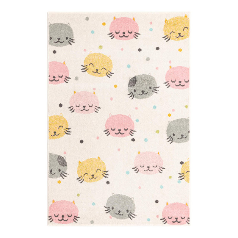Whimsy Molly Pink/Grey/Yellow Kid Rug, Rectangle 3'11" x 5'11"