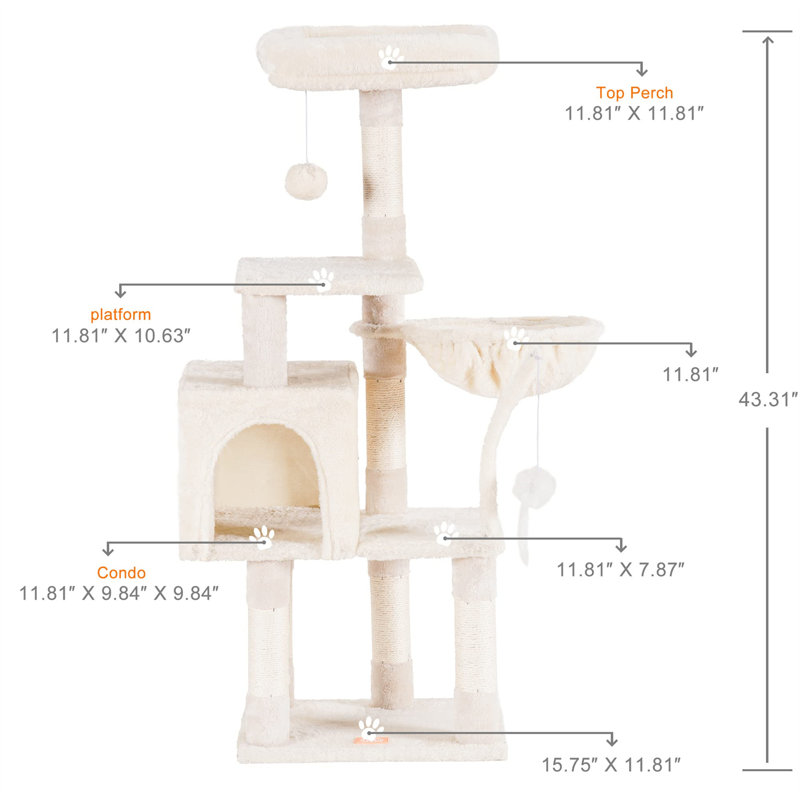 Arbre à chat Faraday, H 7,09 po x l 12,6 po x L 17,32 po, Beige