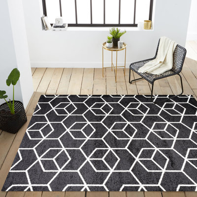 Mashawna Blocks Modern Geometric Black/White Rug