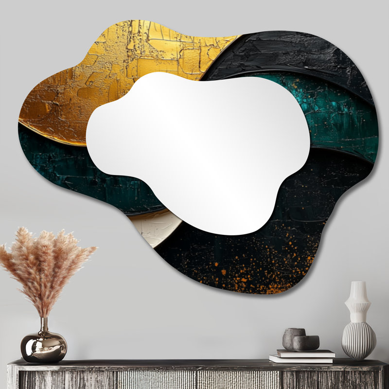 Abstract Geometric Echoes Of Emerald And Gold I - Geometric Cloud Decorative Wall Mirror, Modern Vanity Mirror, Printed on Metal