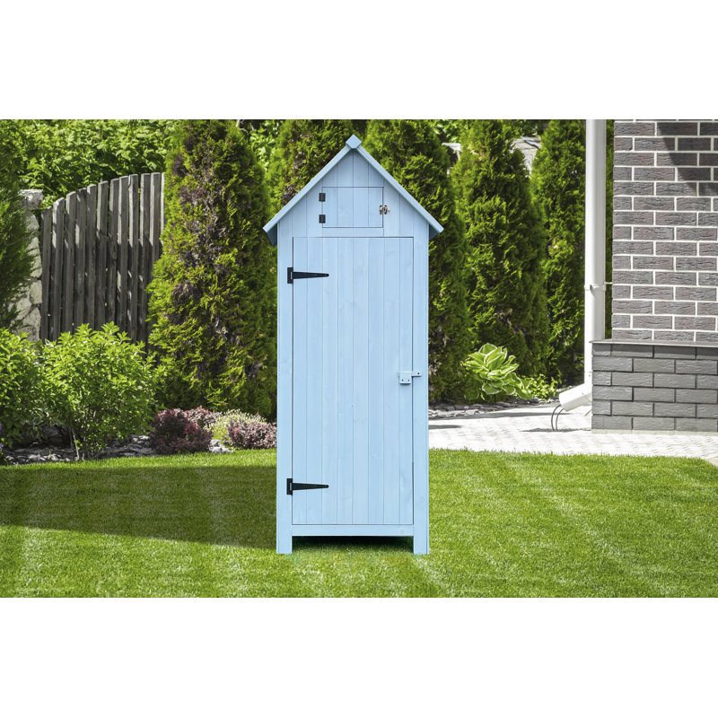 Blue Fir Wood Outdoor Storage Shed with Shelving