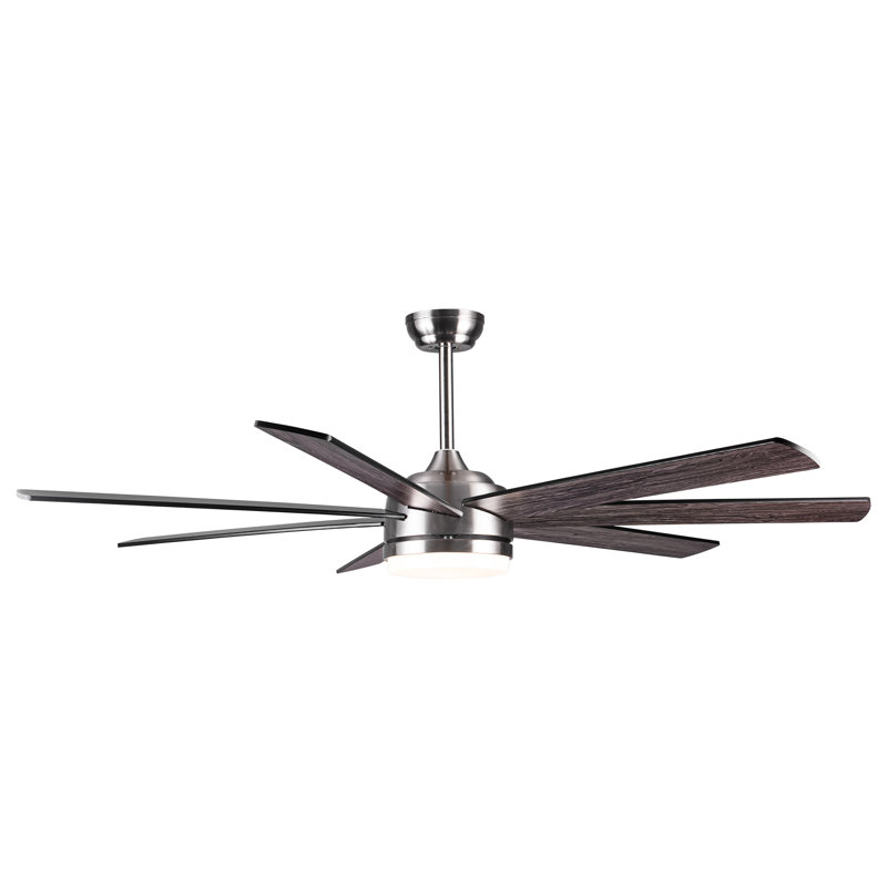 Murjani Ceiling Fan with LED Lights, 62", Brushed Nickel with Brown Blades