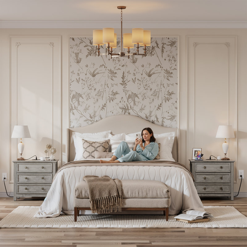  Table de chevet pour chambre à coucher avec 3 tiroirs, organisateur de rangement moderne en bois avec station de charge (ensemble de 2)