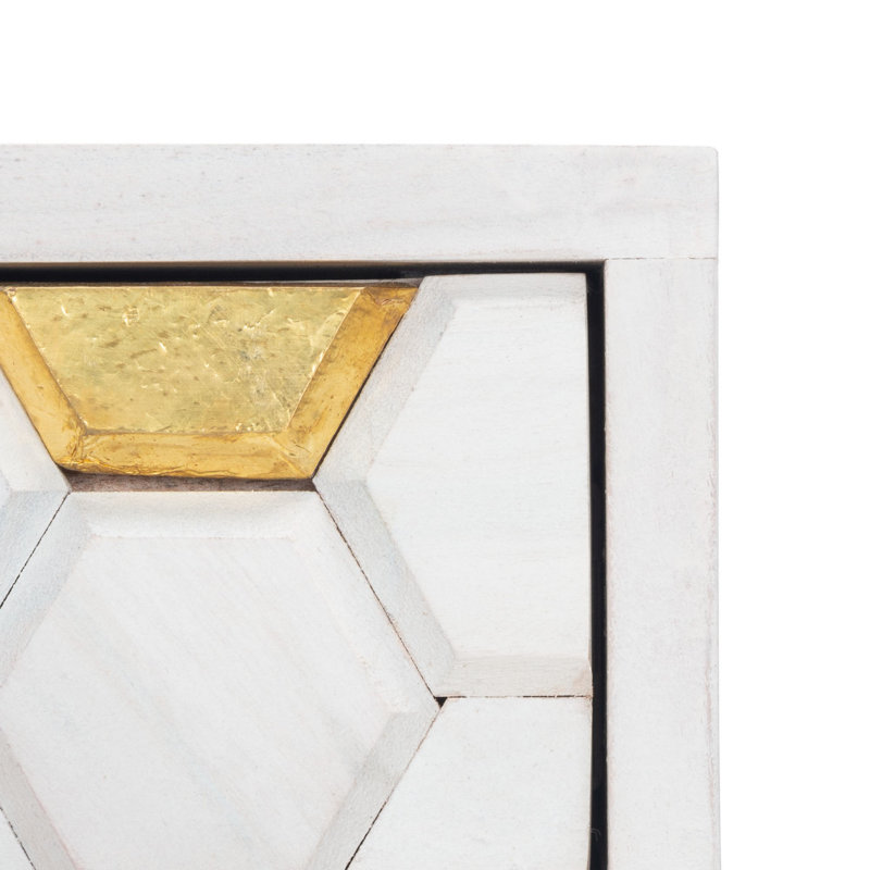 Bureau en bois massif Kershaw, Blanc délavé / mélange blanc délavé / laiton, Or