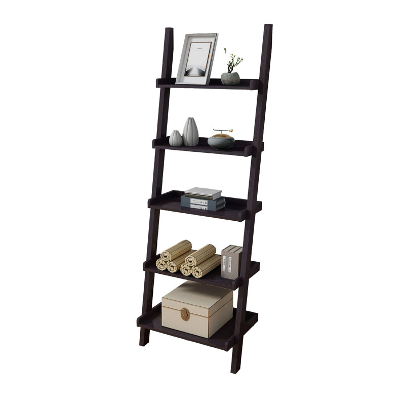 Bibliothèque échelle décorative avec 5 tablettes, 72 pouces, brun cacao rouge