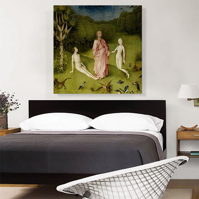 «God présentant Eve à Adam, détail du jardin des délices» par Hieronyme Bosch - reproduction d'art sur toile tendue