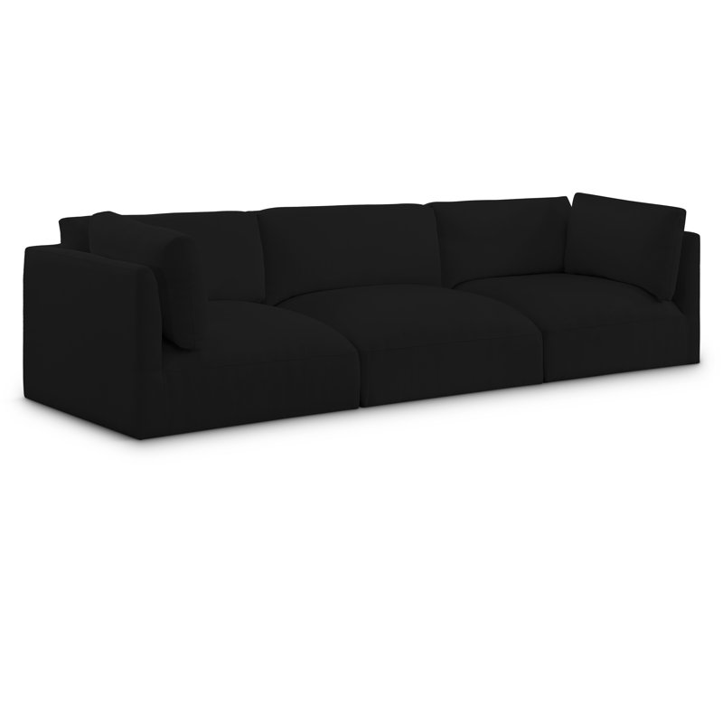 Canapé modulaire à bras carré Huthayfa, Tissu de polyester noir