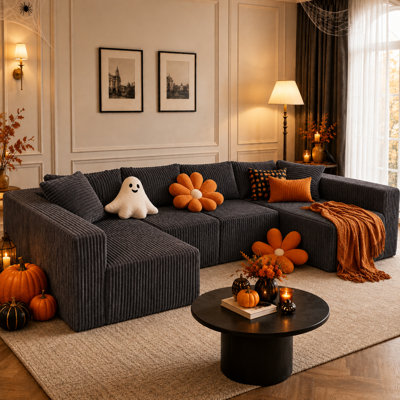  128" Boneless Sofa U-Shaped Modular sectional Couch, 27.6" Deep Seat Oversized Couches for Living Room